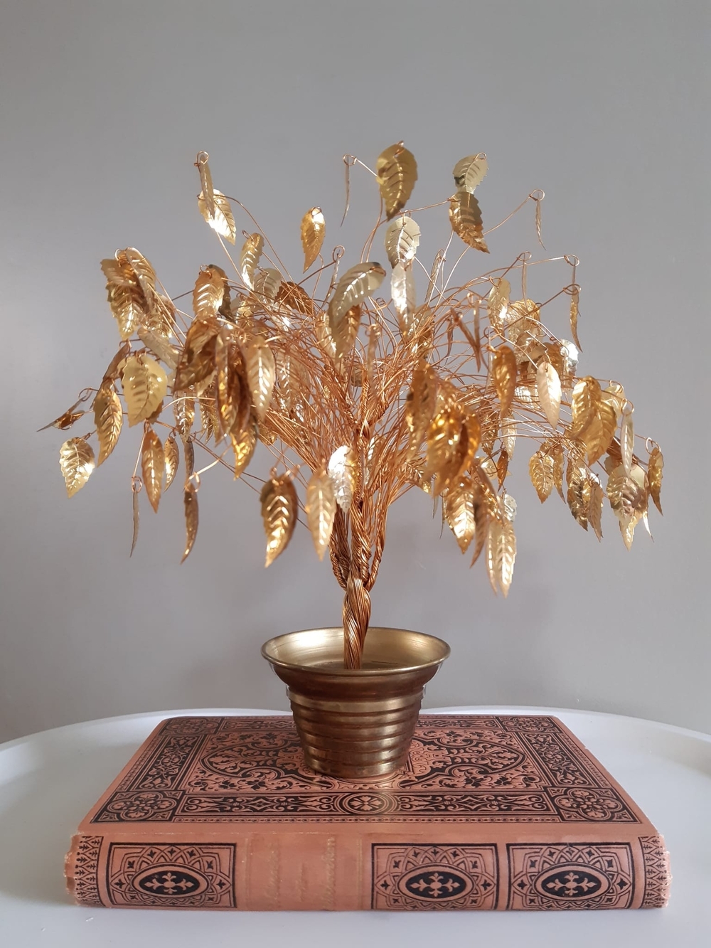 MCM Gold Metal Leaf Dream Tree Sculpture - Decorative Brass Potted Accent